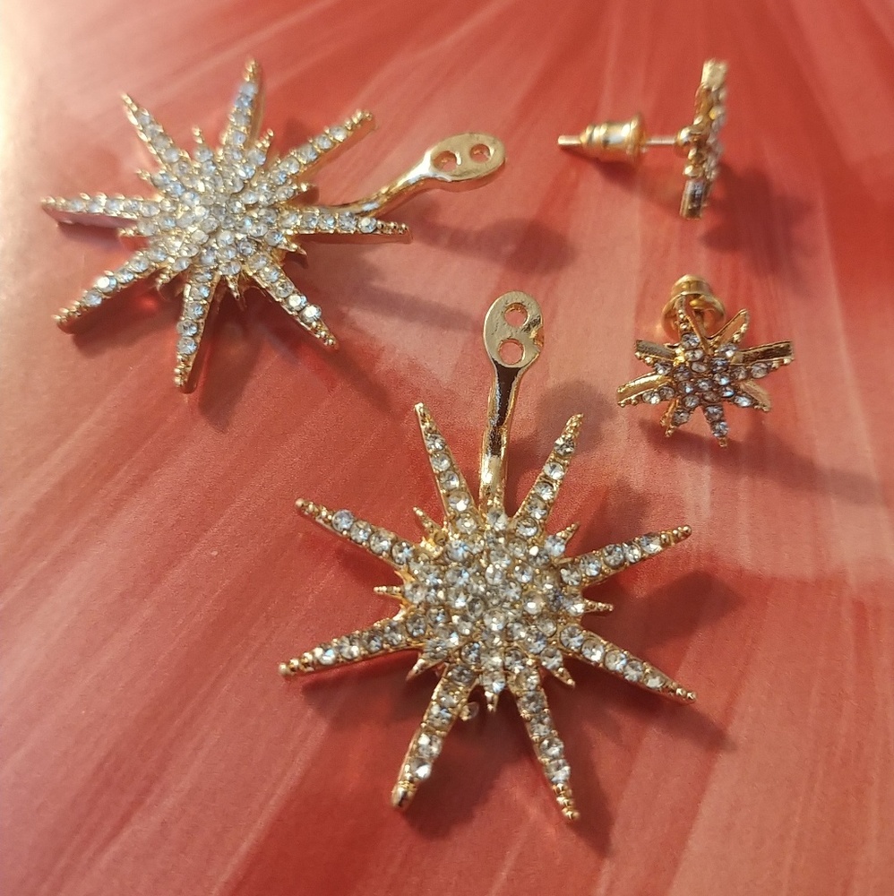 NEW β΄ Starburst Gold Pave Crystal Earring Jacket - Picture 5 of 7
